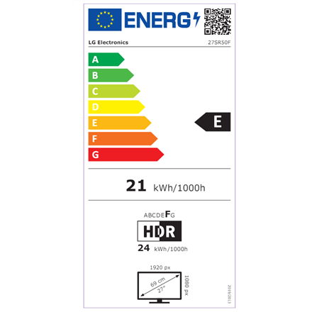 LG | 27SR50F-W | 27 " | IPS | FHD | 16:9 | 60 Hz | 14 ms | 1920 x 1080 pixels | 200 cd/m² | HDMI po