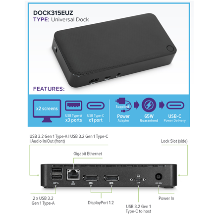 Targus Universal Docking Station | DisplayLink USB-C with 65 W Power Delivery | Ethernet LAN (RJ-45)