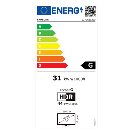 Samsung LS27DG602SUXEN | 27 " | OLED | QHD | 17:9 | 360 Hz | 0.03 ms | 2560 x 1440 pixels | 250 cd/m