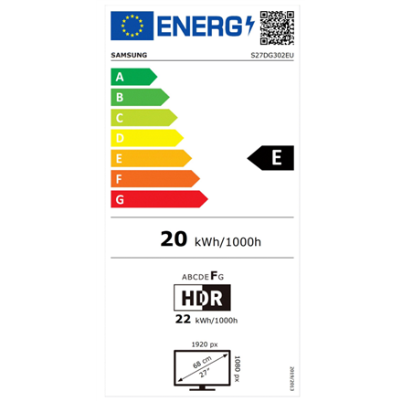 Samsung LS27DG302EUXEN | 27 " | VA | FHD | 16:9 | 180 Hz | 1 ms | 1920 x 1080 pixels | 250 cd/m² | H