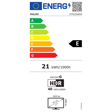 Philips 27M2C5200W/00 | 27 " | VA | 16:9 | 180 Hz | 1 ms | 1920 x 1080 pixels | 300 cd/m² | HDMI po