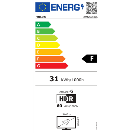 Philips 34M2C3500L/00 | 34 " | VA | 21:9 | 180 Hz | 1 ms | 3440 x 1440 pixels | 300 cd/m² | HDMI po