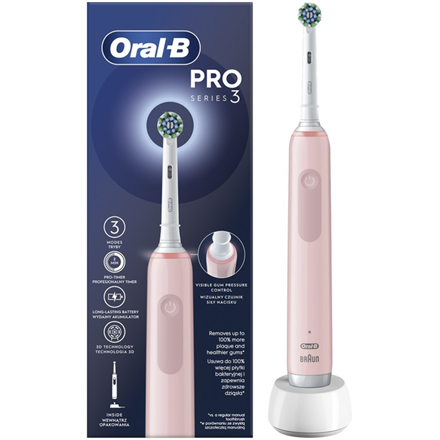 Oral-B Electric Toothbrush | Pro3 Pink X-Clean | Rechargeable | For adults | Number of brush heads i