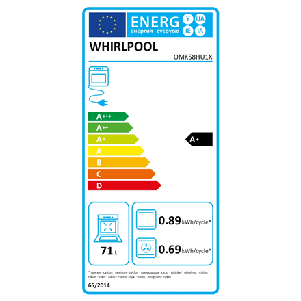 Whirlpool Oven | OMK58HU1X | 71 L | Electric | Hydrolytic | Electronic | Convection | Height 59.5 cm