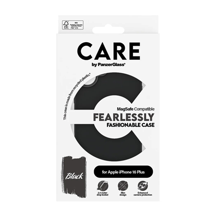 CARE by PanzerGlass Case Fashion | Back protection | Apple | iPhone 16 Plus | Recycled plastic | Bla