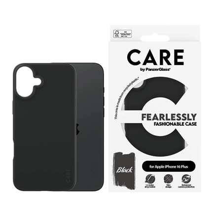 CARE by PanzerGlass Case Fashion | Back protection | Apple | iPhone 16 Plus | Recycled plastic | Bla