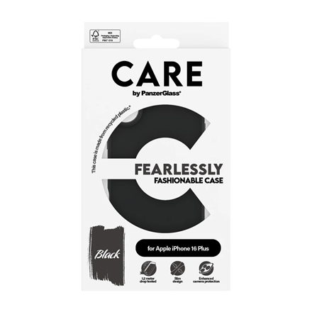 CARE by PanzerGlass Case Fashion | Back protection | Apple | iPhone 16 Plus | Recycled plastic | Bla