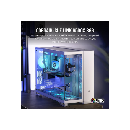 Corsair Dual Chamber PC Case | iCUE LINK 6500X RGB | White | Mid Tower | Power supply included No | 