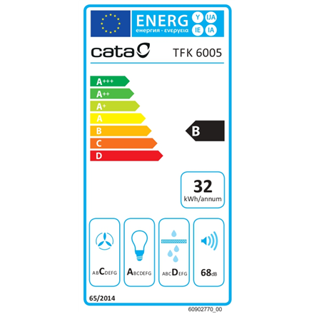 CATA Hood | TFK 6005 WH | Telescopic | Energy efficiency class B | Width 60 cm | 360 m³/h | Mechanic