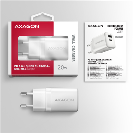 AXAGON Wallcharger 2x port (USB-A + USB-C)