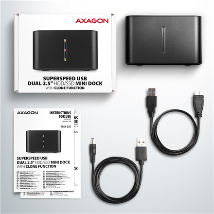 AXAGON | SuperSpeed USB DUAL 2.5" SSD/HDD MINI dock | ADSA-D25