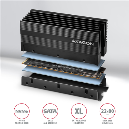 AXAGON Passive aluminum heatsink for single-sided and double-sided M.2 SSD disks