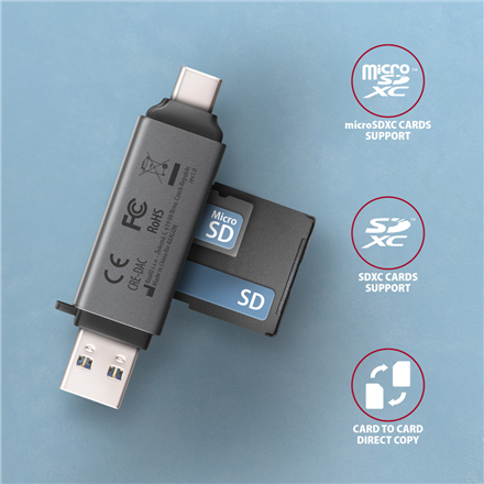 AXAGON Mobile USB 3.2 Gen 1 MINI card reader with USB-C and USB-A connectors | CRE-DAC