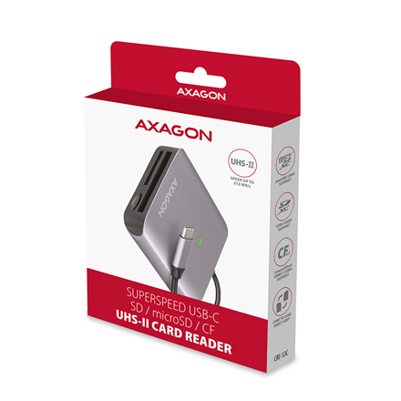 AXAGON Aluminum high-speed USB-C 3.2 Gen 1 memory card reader