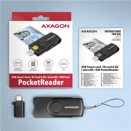 AXAGON Compact travel USB-A + USB-C contact Smart/ID card and SD/microSD/SIM card reader | CRE-SMP2A