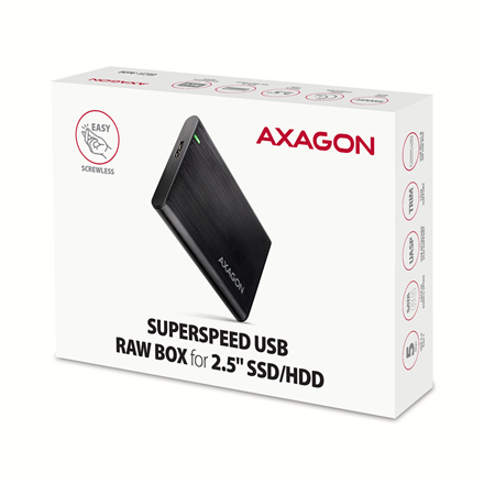 AXAGON Screwless aluminum USB 3.2 Gen 1 - SATA 6G external box for 2.5" SSD/HDD