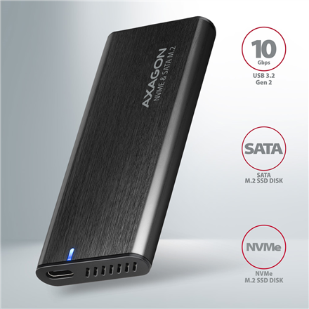 AXAGON External USB-C 3.2 Gen 2 metal box for M.2 NVMe & SATA SSD disks