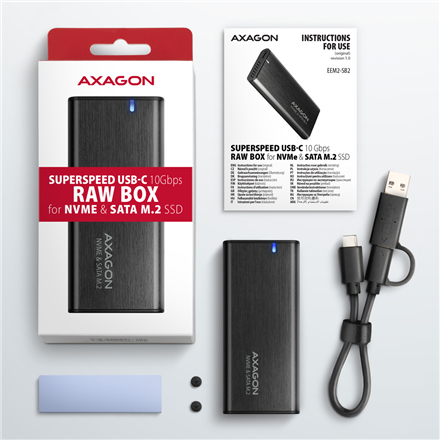 AXAGON External USB-C 3.2 Gen 2 metal box for M.2 NVMe & SATA SSD disks