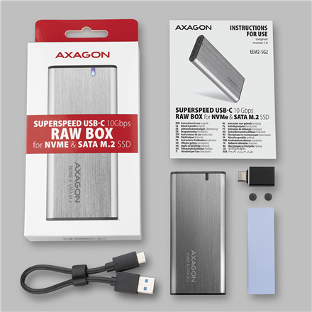 AXAGON External USB-C 3.2 Gen 2 metal box for M.2 NVMe & SATA SSD disks