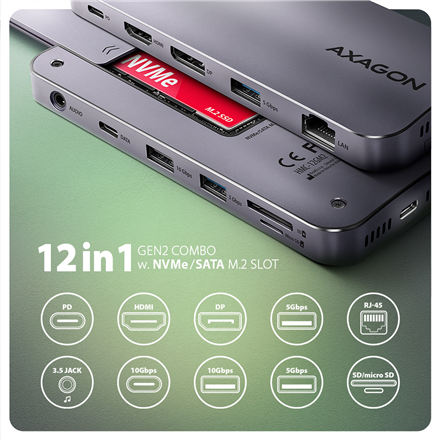 AXAGON USB-C 10Gbps GEN2COMBO 12in1 Hub | HMC-12GM2