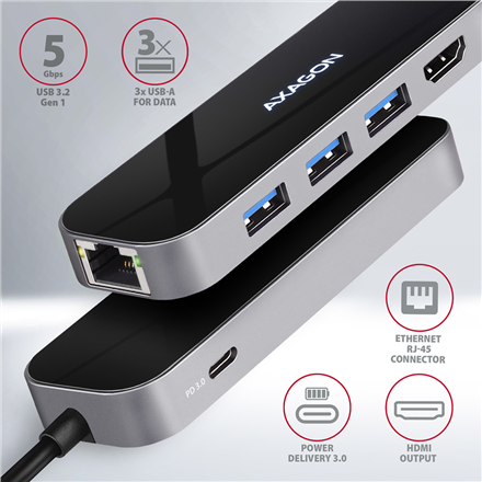 AXAGON SuperSpeed USB-C COMBO 6in1 Hub | HMC-6GL