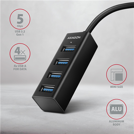 AXAGON Miniature metal four-port USB 3.2 Gen 1 hub | HUE-M1AL