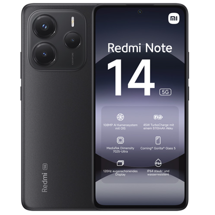 Xiaomi Redmi Note 14 | Midnight Black | 6.67 " | AMOLED | 1080 x 2400 pixels | Mediatek | Internal R