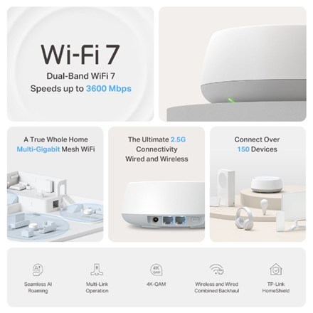 TP-LINK BE3600 Whole Home Mesh Wi-Fi 7 System | Deco BE25 (3-pack) | 802.11be | 2882 Mbit/s | Ethern