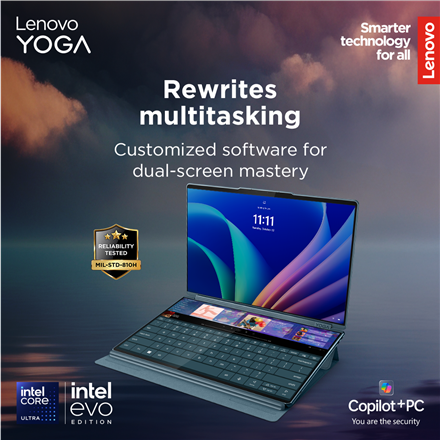 Lenovo Yoga Book 9 14IAH10 | Tidal Teal | 2x14 " | OLED | Touchscreen | 2.8K WQXGA+ | 2880 x 1800 pi