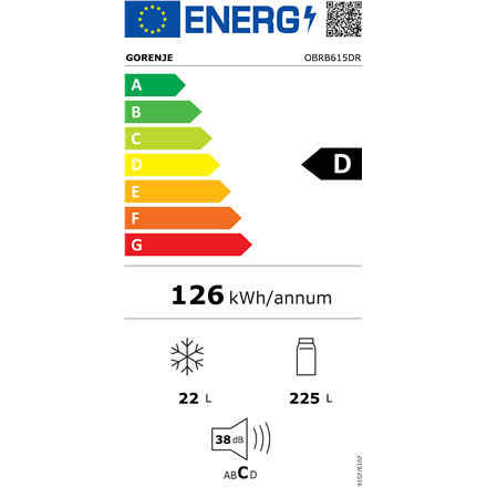 Gorenje Retro Refrigerator | OBRB615DR | Energy efficiency class D | Free standing | Larder | Height