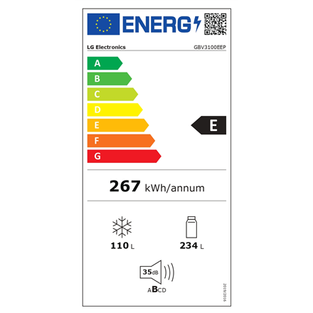 LG Refrigerator | GBV3100EEP | Energy efficiency class E | Free standing | Combi | Height 186 cm | N