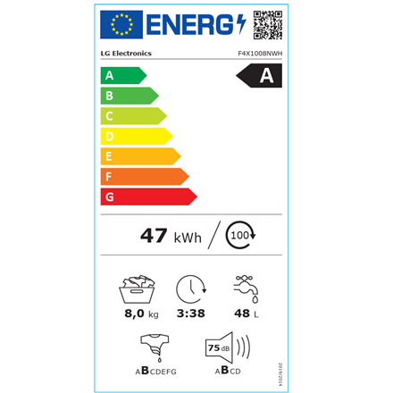 LG Washing Machine | F4X1008NWH | Energy efficiency class A | Front loading | Washing capacity 8 kg 