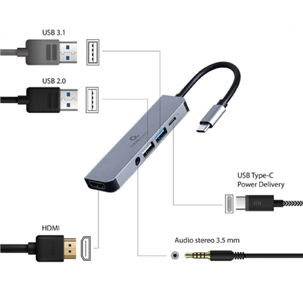 Cablexpert USB Type-C 5-in-1 multi-port adapter (Hub + HDMI + PD + stereo audio) | A-CM-COMBO5-02