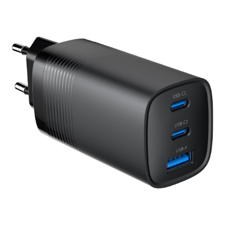 Cablexpert 3-port 65 W GaN USB PowerDelivery fast charger | TA-UC-PDQC65-01-BK