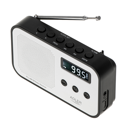 Adler | Digital radio PLL AM/FM | AD 1907 | Alarm function | White/Black
