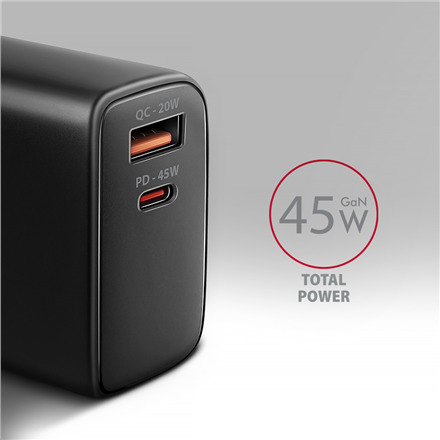 AXAGON GaN wallcharger 2x port (USB-A + USB-C)