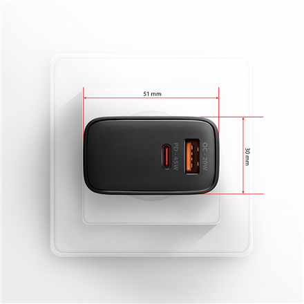 AXAGON GaN wallcharger 2x port (USB-A + USB-C)