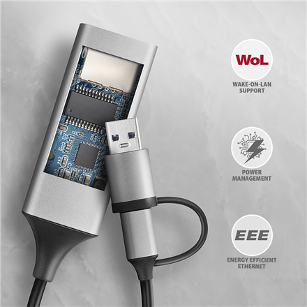 AXAGON ADE-TXCA Compact aluminum USB 3.2 Gen 1 Gigabit Ethernet 10/100/1000Mbit adapter with automat