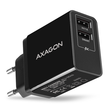 AXAGON Dual wall charger 240V/2x port 5V-2.2A and 5V-1A