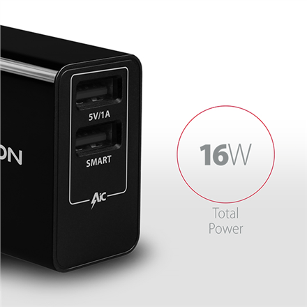 AXAGON Dual wall charger 240V/2x port 5V-2.2A and 5V-1A