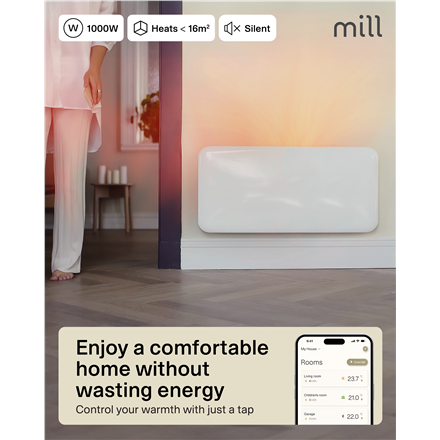Mill Invisible Smart WiFi Heater | PA1000WIFI4 | Panel Heater | 1000 W | Suitable for rooms up to 12