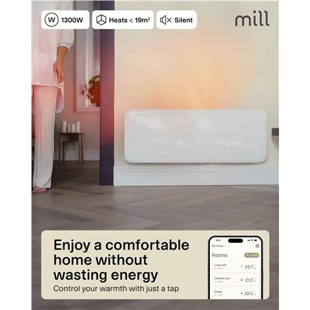 Mill Invisible Smart WiFi Heater | PA1300WIFI4 | Panel Heater | 1300 W | Suitable for rooms up to 15