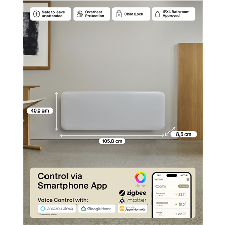 Mill Invisible Smart WiFi Heater | PA1300WIFI4 | Panel Heater | 1300 W | Suitable for rooms up to 15