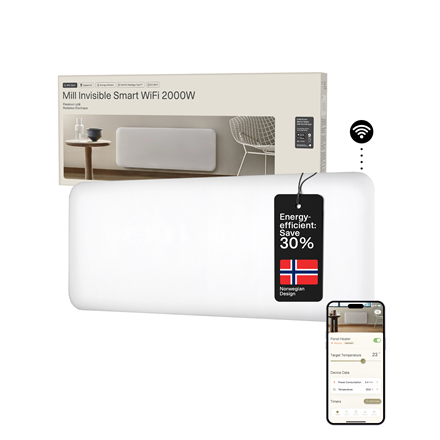 Mill Invisible Smart WiFi Heater | PA2000WIFI4 | Panel Heater | 2000 W | Suitable for rooms up to 24
