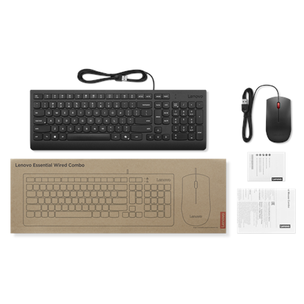 Lenovo Essential Wired Combo Keyboard and Mouse | Keyboard and Mouse Set | Wired | Mouse included | 