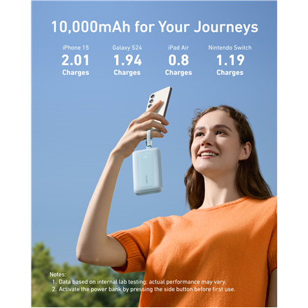 Anker Power Bank with Built-In USB-C and + Lighting Cable | A1680031 | 10000 mAh | 30W | Blue