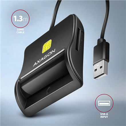 AXAGON Compact desktop USB contact Smart/ID & SD/microSD/SIM card reader with long