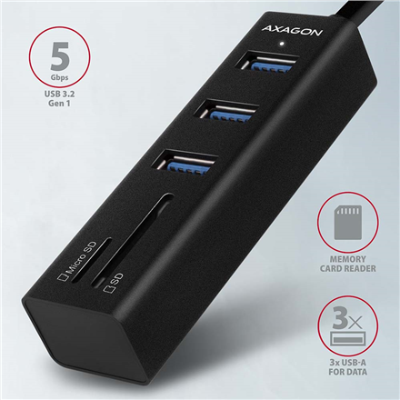 AXAGON SuperSpeed USB-A Hub and Card Reader | HMA-CR3A