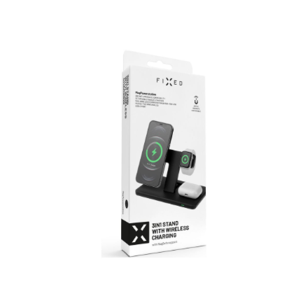 Fixed | MagPowerstation 3-in-1 wireless charging stand with MagSafe mount support | FIXMPOS-BK | Bla