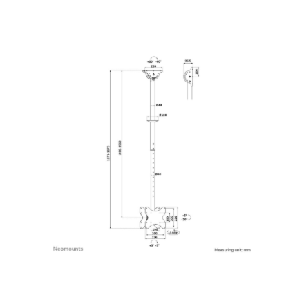 Neomounts CL35-340BL22 Dual Monitor/TV Mount Ceiling | Adjustable Height